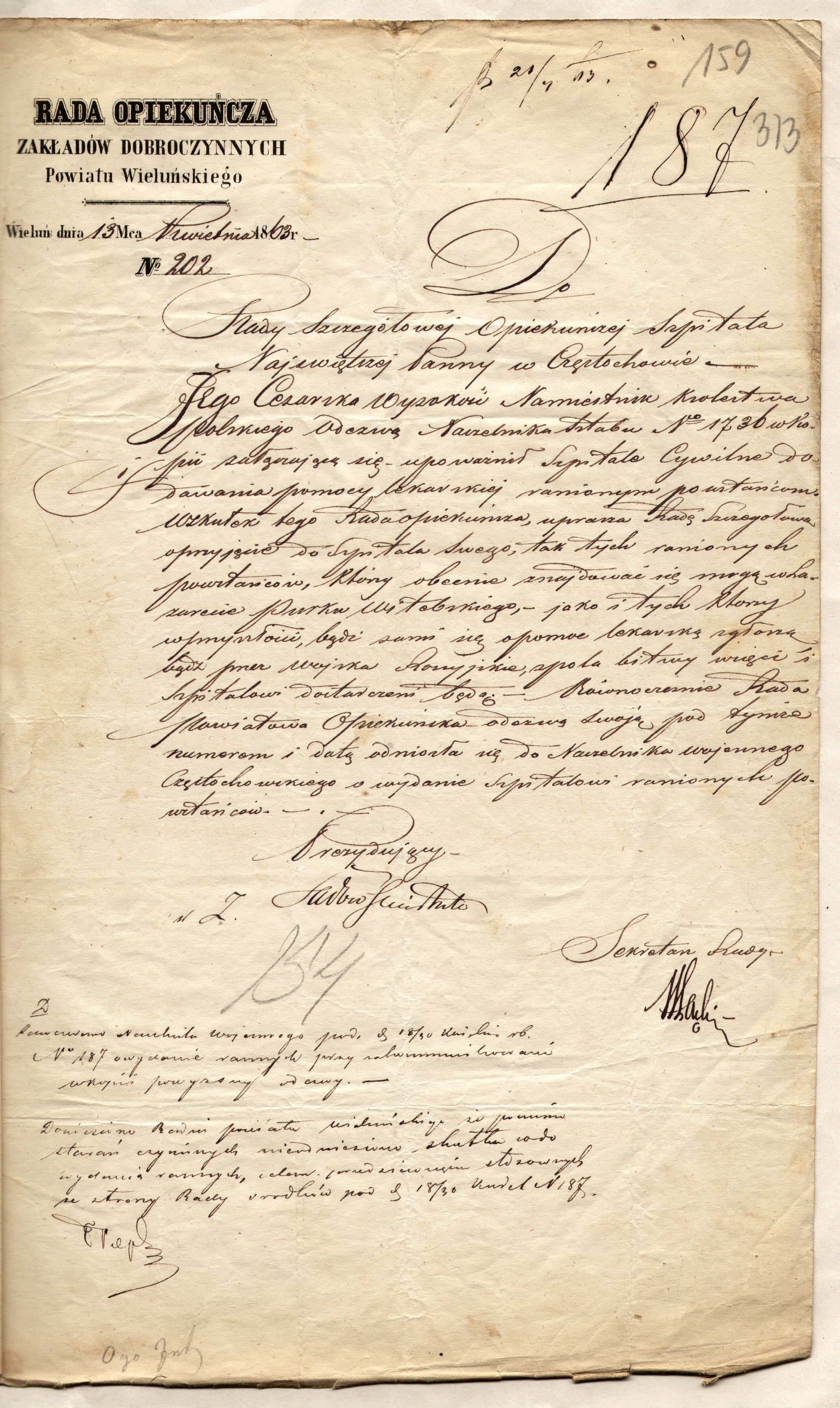 Dokument z kwietnia 1863 roku