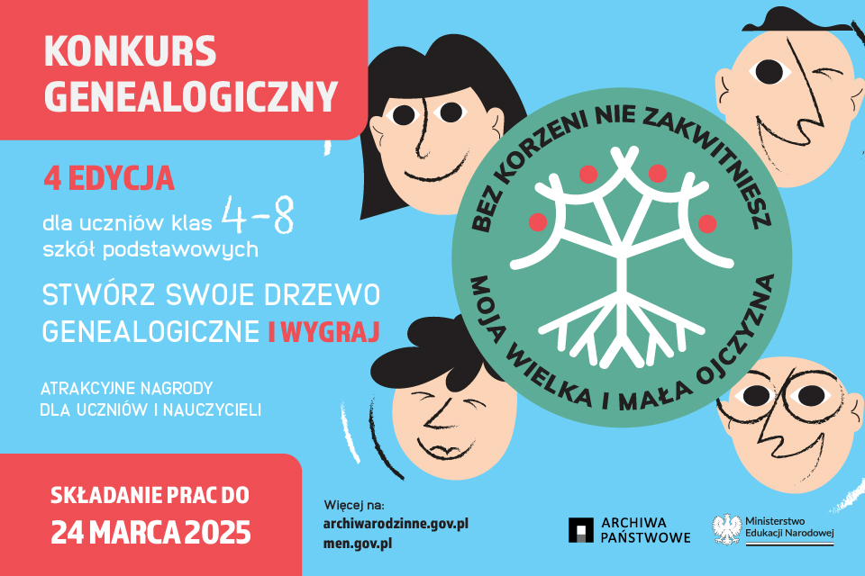 Plakat promujacy konkurs „Bez korzeni nie zakwitniesz. Moja Wielka i Mała Ojczyzna”