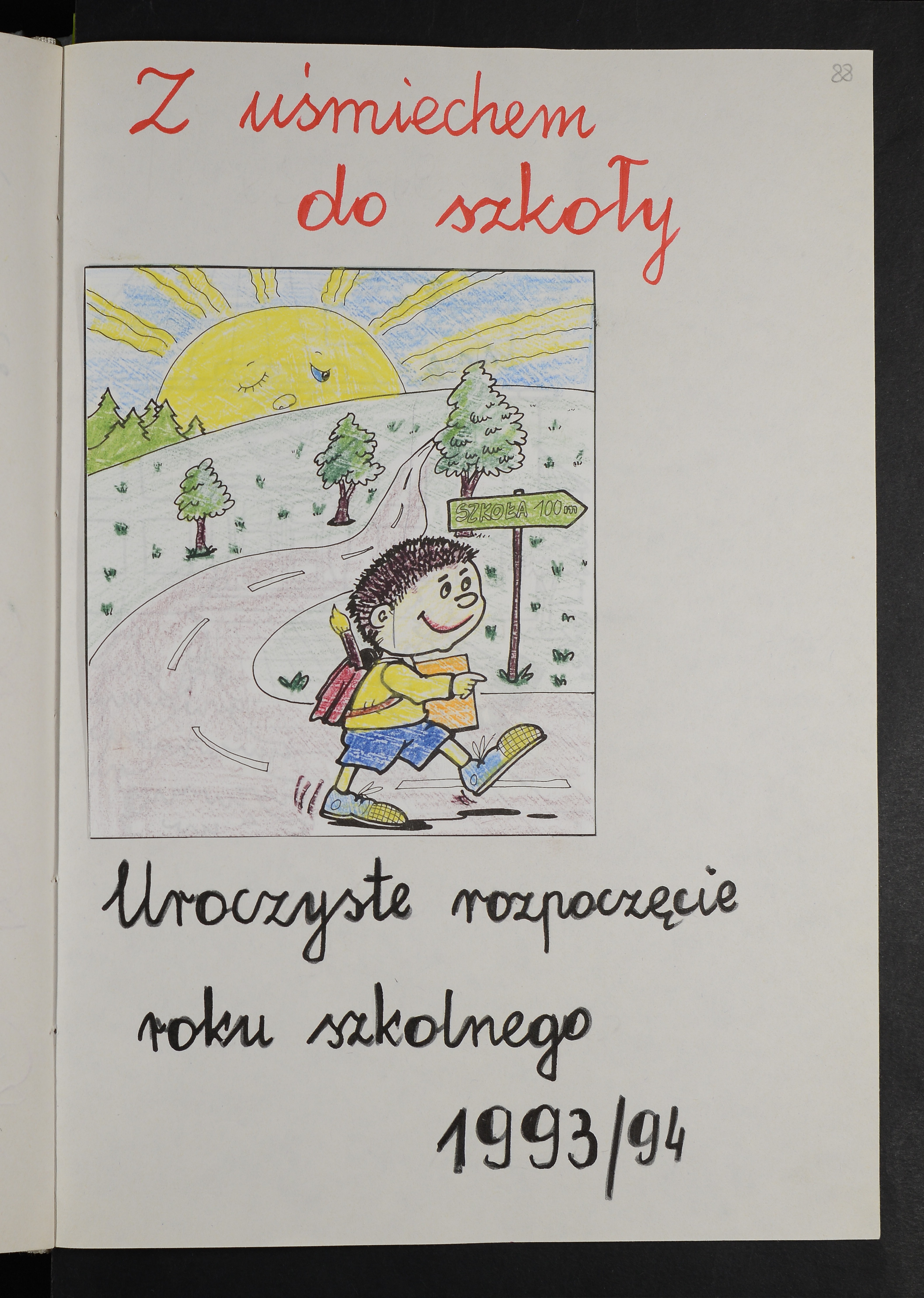 rysunek dziecka idącego do szkoły